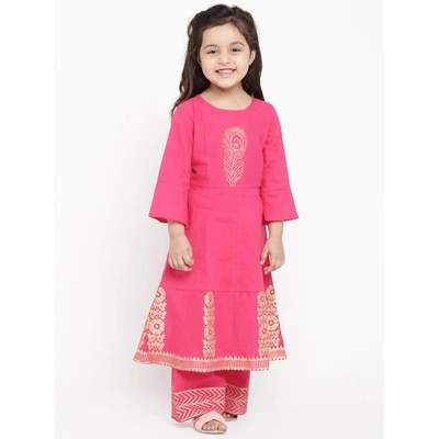 Bitiya by Bhama Girls Pink Printed Kurti with Palazzos