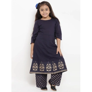 Bitiya by Bhama Girls Navy Blue Printed Kurti with Palazzos