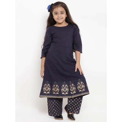 Bitiya by Bhama Girls Navy Blue Printed Kurti with Palazzos