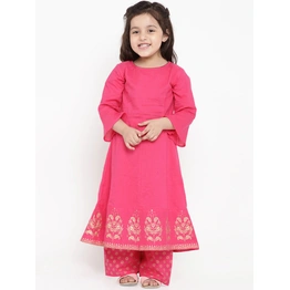 Bitiya by Bhama Girls Pink Printed Detail Kurti with Pyjamas