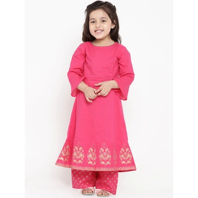 Bitiya by Bhama Girls Pink Printed Detail Kurti with Pyjamas