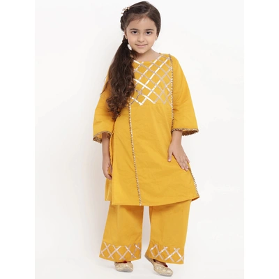 Bitiya by Bhama Girls Mustard Yellow Embroidered Kurti with Palazzos