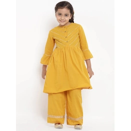 Bitiya by Bhama Girls Mustard Yellow Solid Kurti with Palazzos