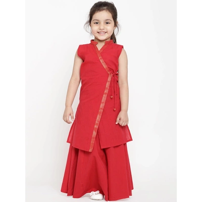 Bitiya by Bhama Girls Red Solid Kurti with Palazzos