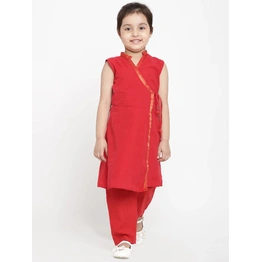 Bitiya by Bhama Girls Red Solid Kurti with Trousers