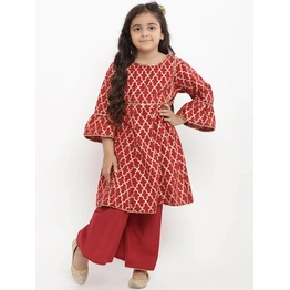 Bitiya by Bhama Girls Maroon Printed Kurta with Palazzos