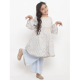 Bitiya by Bhama Girls Turquoise Blue Printed Kurta with Palazzos