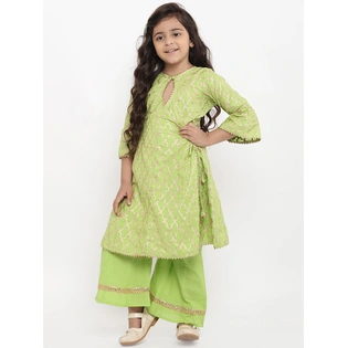 Bitiya by Bhama Girls Green Printed Kurta with Palazzos