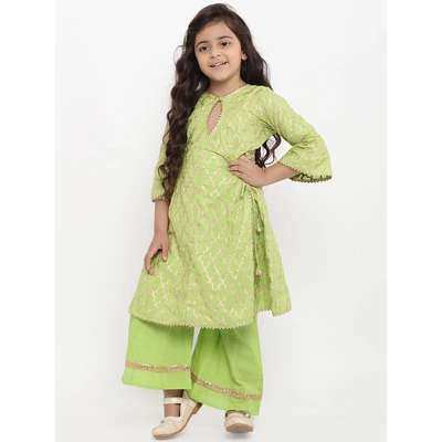 Bitiya by Bhama Girls Green Printed Kurta with Palazzos