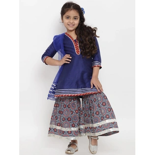 Bitiya by Bhama Girls Blue & Striped Kurta with Palazzos & Dupatta