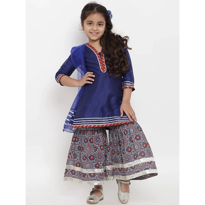 Bitiya by Bhama Girls Blue & Striped Kurta with Palazzos & Dupatta