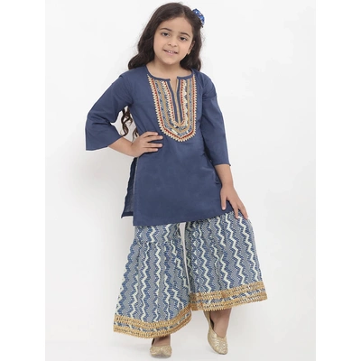 Bitiya by Bhama Girls Blue Yoke Design Kurta with Palazzos