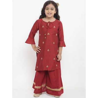 Bitiya by Bhama Girls Maroon Embroidered Kurti with Palazzos