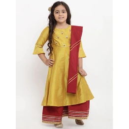 Bitiya by Bhama Girls Yellow & Embroidered Kurti with Palazzos & Dupatta