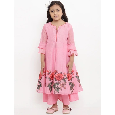 Bitiya by Bhama Girls Pink Printed Kurta with Palazzos