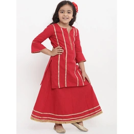 Bitiya by Bhama Girls Red Striped Kurta with Palazzos