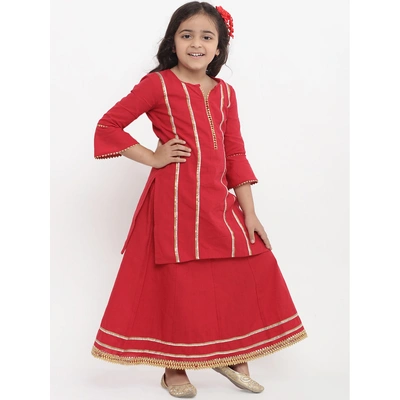 Bitiya by Bhama Girls Red Striped Kurta with Palazzos