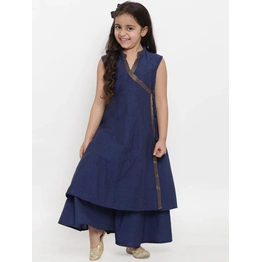 Bitiya by Bhama Girls Navy Blue Self Design Kurta with Palazzos