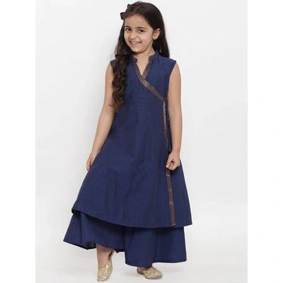 Bitiya by Bhama Girls Navy Blue Self Design Kurta with Palazzos