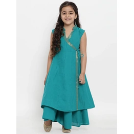 Bitiya by Bhama Girls Green Solid Kurta with Palazzos