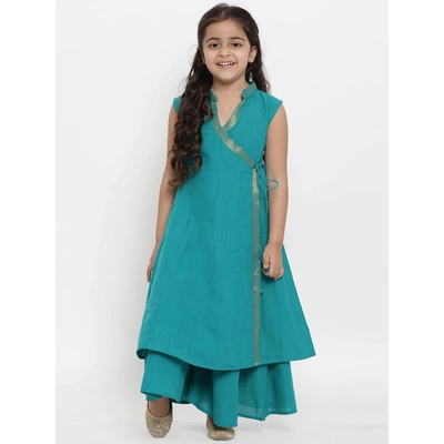 Bitiya by Bhama Girls Green Solid Kurta with Palazzos