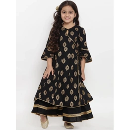 Bitiya by Bhama Girls Black Printed Kurta with Palazzos