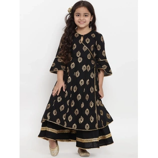 Bitiya by Bhama Girls Black Printed Kurta with Palazzos