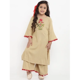 Bitiya by Bhama Girls Beige Embroidered Kurti with Palazzos