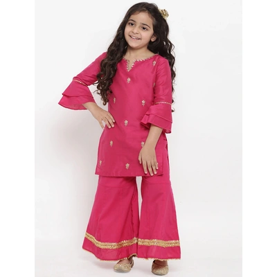 Bitiya by Bhama Girls Pink Embroidered Kurta with Palazzos