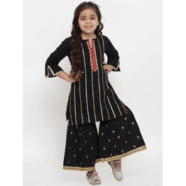 Bitiya by Bhama Girls Black Striped Kurta with Palazzos