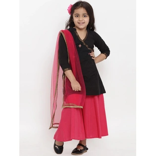 Bitiya by Bhama Girls Black & Embroidered Kurta with Palazzos & Dupatta