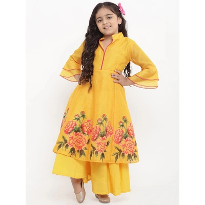 Bitiya by Bhama Girls Yellow Printed Kurta with Palazzos