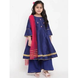 Bitiya by Bhama Girls Blue & Solid Kurta with Palazzos & Dupatta