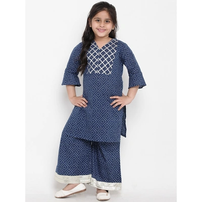 Bitiya by Bhama Girls Blue Printed Kurta with Palazzos