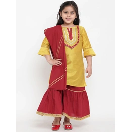 Bitiya by Bhama Girls Yellow & Red Solid Kurta with Palazzos & Dupatta