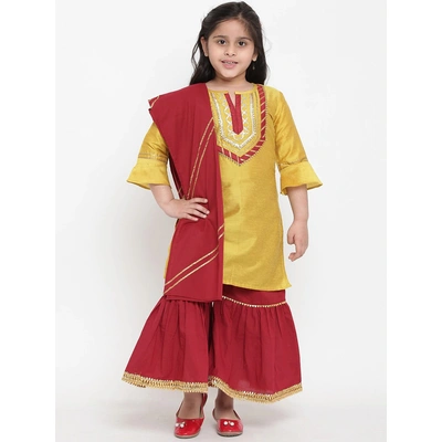 Bitiya by Bhama Girls Yellow & Red Solid Kurta with Palazzos & Dupatta