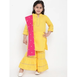 Bitiya by Bhama Girls Yellow & Pink Solid Kurti with Palazzos & Dupatta