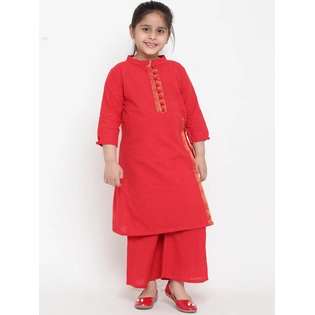 Bitiya by Bhama Girls Red Solid Kurta with Palazzos