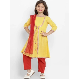 Bitiya by Bhama Girls Yellow & Red Solid Kurta with Pyjamas & Dupatta