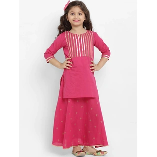 Bitiya by Bhama Girls Pink Solid Kurta with Skirt