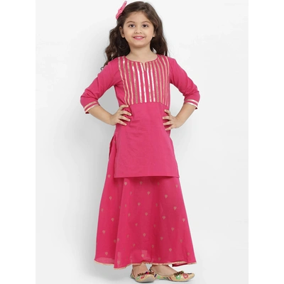 Bitiya by Bhama Girls Pink Solid Kurta with Skirt