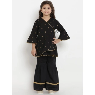 Bitiya by Bhama Girls Black Embroidered Kurta with Sharara