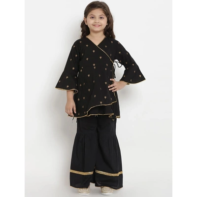 Bitiya by Bhama Girls Black Embroidered Kurta with Sharara