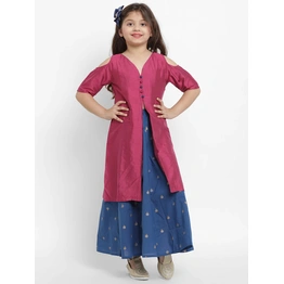 Bitiya by Bhama Girls Fuchsia & Blue Solid Kurta with Skirt