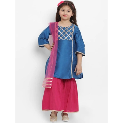 Bitiya by Bhama Girls Blue & Fuchsia Solid Kurta with Palazzos