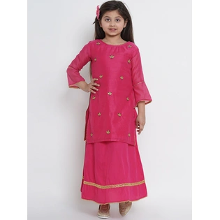 Bitiya by Bhama Girls Pink Embroidered Kurta with Skirt