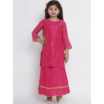 Bitiya by Bhama Girls Pink Embroidered Kurta with Skirt