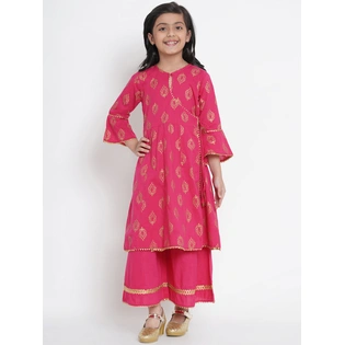 Bitiya by Bhama Girls Fuchsia Pink & Gold-Coloured Printed Kurta with Palazzos