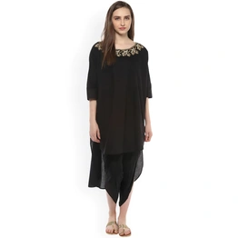 Bhama Couture Women Black Embroidered Kurta with Dhoti Pants