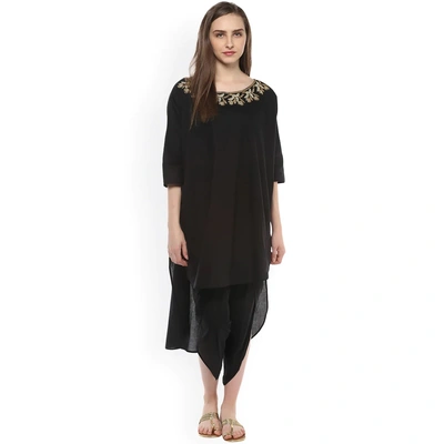 Bhama Couture Women Black Embroidered Kurta with Dhoti Pants